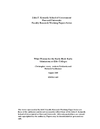 An Assessment of Early Admissions Programs