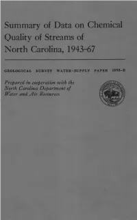 Summary of Data on Chemical Quality of Streams of North Carolina, 1943-67