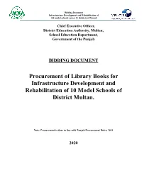 Procurement of Library Books for Infrastructure Development and Rehabilitation of 10 Model Schools of District Multan