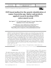 SNP-Based Method for the Genetic Identification of Ramin Gonystylus Spp. Timber and Products: Applied Research Meeting CITES Enforcement Needs