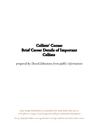 Cellists' Corner Brief Career Details of Important Cellists