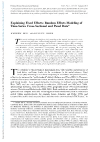 Explaining Fixed Effects: Random Effects Modeling of Time-Series Cross-Sectional and Panel Data*