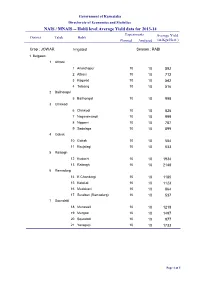 NAIS / MNAIS -- Hobli Level Average Yield Data for 2013-14 Experiments Average Yield District Taluk Hobli Planned Analysed (In Kgs/Hect.)