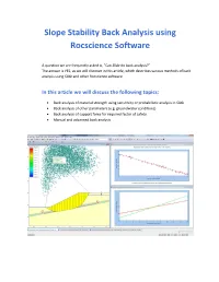 Slope Stability Back Analysis Using Rocscience Software