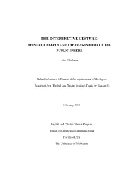 The Interpretive Gesture: Heiner Goebbels and the Imagination of the Public Sphere