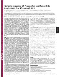Genome Sequence of Picrophilus Torridus and Its Implications for Life Around Ph 0