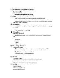 Lesson 4: Transferring Ownership 2 Title Title: Abstract Concept Referring to Real Property Ownership Rights
