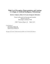 High-Level Perception, Representation, and Analogy: a Critique of Artificial Intelligence Methodology