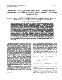 Protracted Anemia Associated with Chronic, Relapsing Systemic Inflammation Induced by Arthropathic Peptidoglycan-Polysaccharide Polymers in Rats R