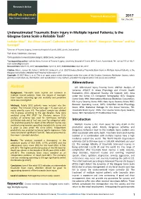 Underestimated Traumatic Brain Injury in Multiple Injured Patients; Is the Glasgow Coma Scale a Reliable Tool?
