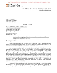 Apple's Letter on Requests Received Under the All Writs