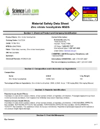 Material Safety Data Sheet Zinc Nitrate Hexahydrate MSDS