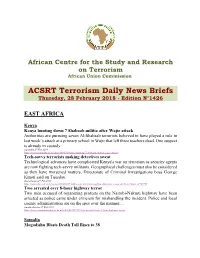 ACSRT Terrorism Daily News Briefs Thursday, 28 February 2018 - Edition N°1426