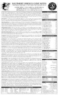 Baltimore Orioles Game Notes