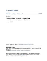 Affirmative Duties in Tort Following Tarasoff