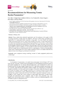 Recommendations for Measuring Tennis Racket Parameters †