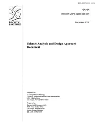 Seismic Analysis and Design Approach Document
