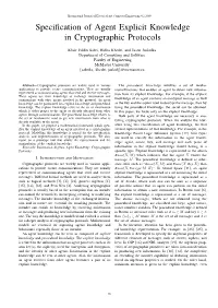 Specification of Agent Explicit Knowledge in Cryptographic