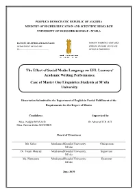 The Effect of Social Media Language on EFL Learners' Academic Writing