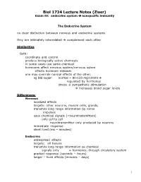 Biol 1724 Lecture Notes (Ziser) Exam IV: Endocrine System  Nonspecific Immunity