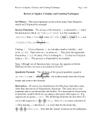 Review of Algebra, Calculus, and Counting Techniques Page 1 of 4