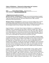 Tribes of Oklahoma – Request for Information for Teachers (Oklahoma Academic Standards for Social Studies, OSDE)