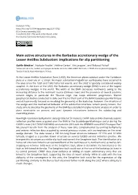 Active Structures in the Barbados Accretionary Wedge of the Lesser Antilles Subduction: Implications for Slip Partitioning