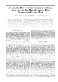 An Annotated List of Birds Wintering in the Lhasa River Watershed and Yamzho Yumco, Tibet Autonomous Region, China
