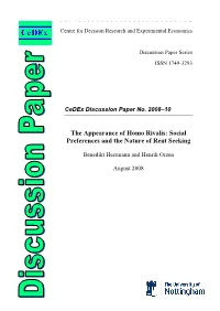 The Appearance of Homo Rivalis: Social Preferences and the Nature of Rent Seeking