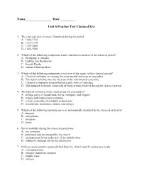 Unit 6 Practice Test Classical Era