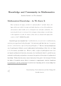 Knowledge and Community in Mathematics