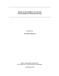 Report on the Database on Laws and Policies Related to Renewable Energy
