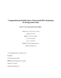 Computational Identification of Functional RNA Homologs in Metagenomic Data