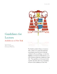 Guidelines for Lectors Archdiocese of New York