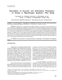 Description of Acoustic and Articulatory Parameters of Vowels in Mapudungun Speakers