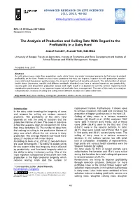 The Analysis of Production and Culling Rate with Regard to the Profitability in a Dairy Herd