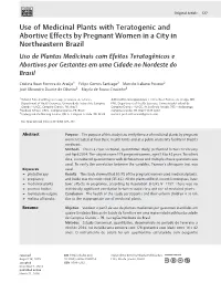 Use of Medicinal Plants with Teratogenic And