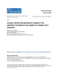 An Oral History Exploration of Change at the University of Kentucky Following the Virginia Tech Shooting