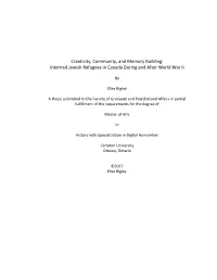 Creativity, Community, and Memory Building: Interned Jewish Refugees in Canada During and After World War II