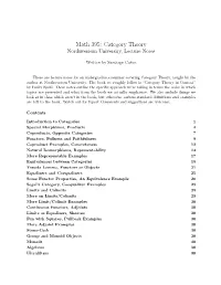 Math 395: Category Theory Northwestern University, Lecture Notes