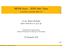 MEAN Stack - JSON Web Token Tworzenie Serwisów Web 2.0