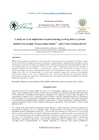 A Study on Recent Implication of Nanotechnology in Drug Delivery Systems