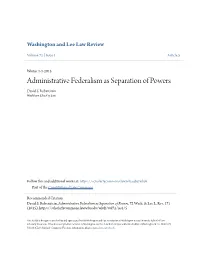 Administrative Federalism As Separation of Powers David S
