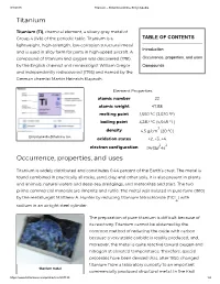 Titanium Occurrence, Properties, and Uses