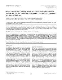 A Prey Item Not Previously Recorded for Bothrops Asper: a Case of Ophiophagy Involving Two Sympatric Pit Viper Species