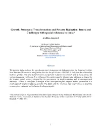 Growth, Structural Transformation and Poverty Reduction: Issues and Challenges with Special Reference to India*