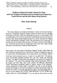 Kaikhosru Shapurji Sorabji's Quintet for Piano and Four Stringed Instruments and Its Intended Performance by Norah Drewett and the Hart House String Quartet