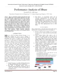 Performance Analysis of Hbase Neseeba P.B, Dr