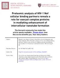 Proteomic Analysis of HIV-1 Nef Cellular Binding Partners Reveals a Role for Exocyst Complex Proteins in Mediating Enhancement of Intercellular Nanotube Formation