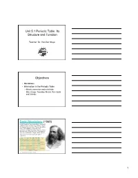 Unit 5.1 Periodic Table: Its Structure and Function